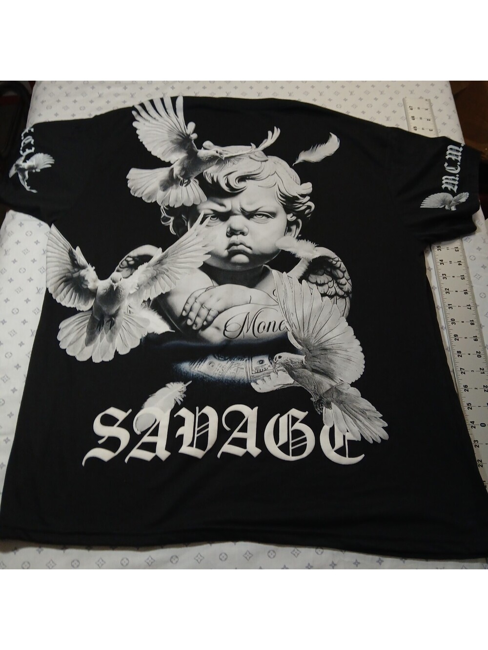 Fresh Laundry Graphic T-Shirt XL Black Savage Cherub Bird Print